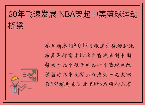 20年飞速发展 NBA架起中美篮球运动桥梁