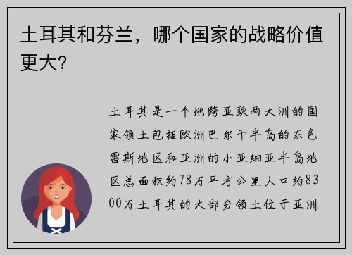 土耳其和芬兰，哪个国家的战略价值更大？